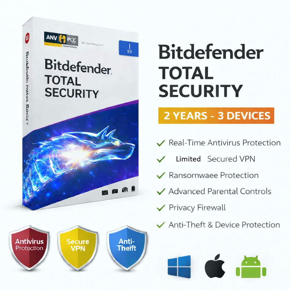 Bitdefender Total Security - 2 Years 3 Devices +  Daily VPN
