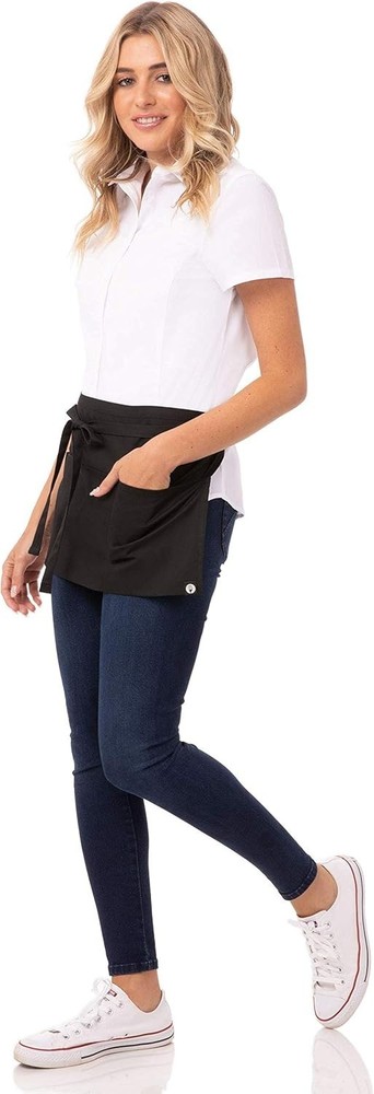Durable Unisex Waitress Apron with 3 Pockets - Solid Black - One Size