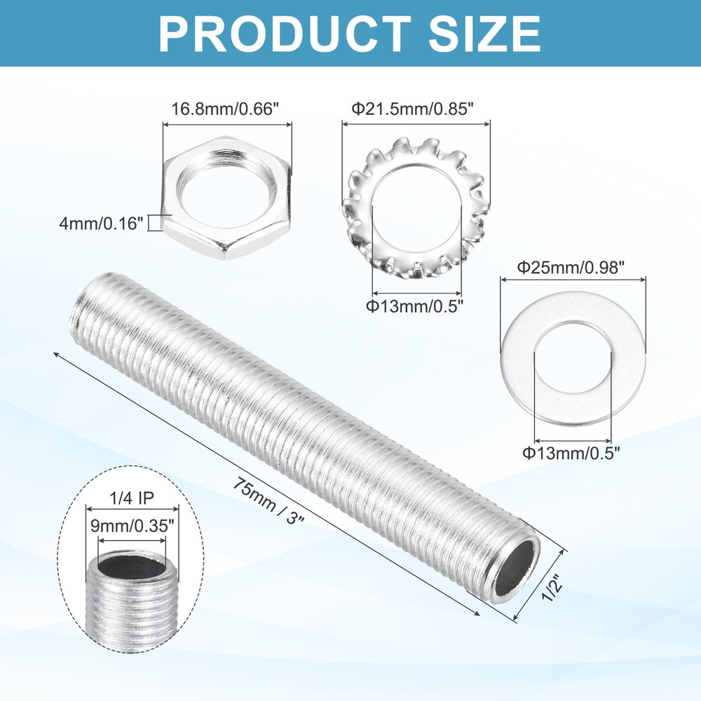 35Pcs 3" 1/4IP Lamp Pipe Kit with Lock Nuts Washers for Assembly, Silver