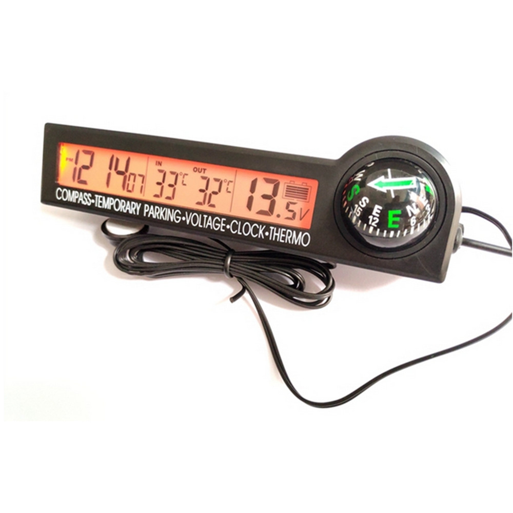 Car Digital Clock Thermometer Temperature Voltage Meter LCD Backlight Dash Mount