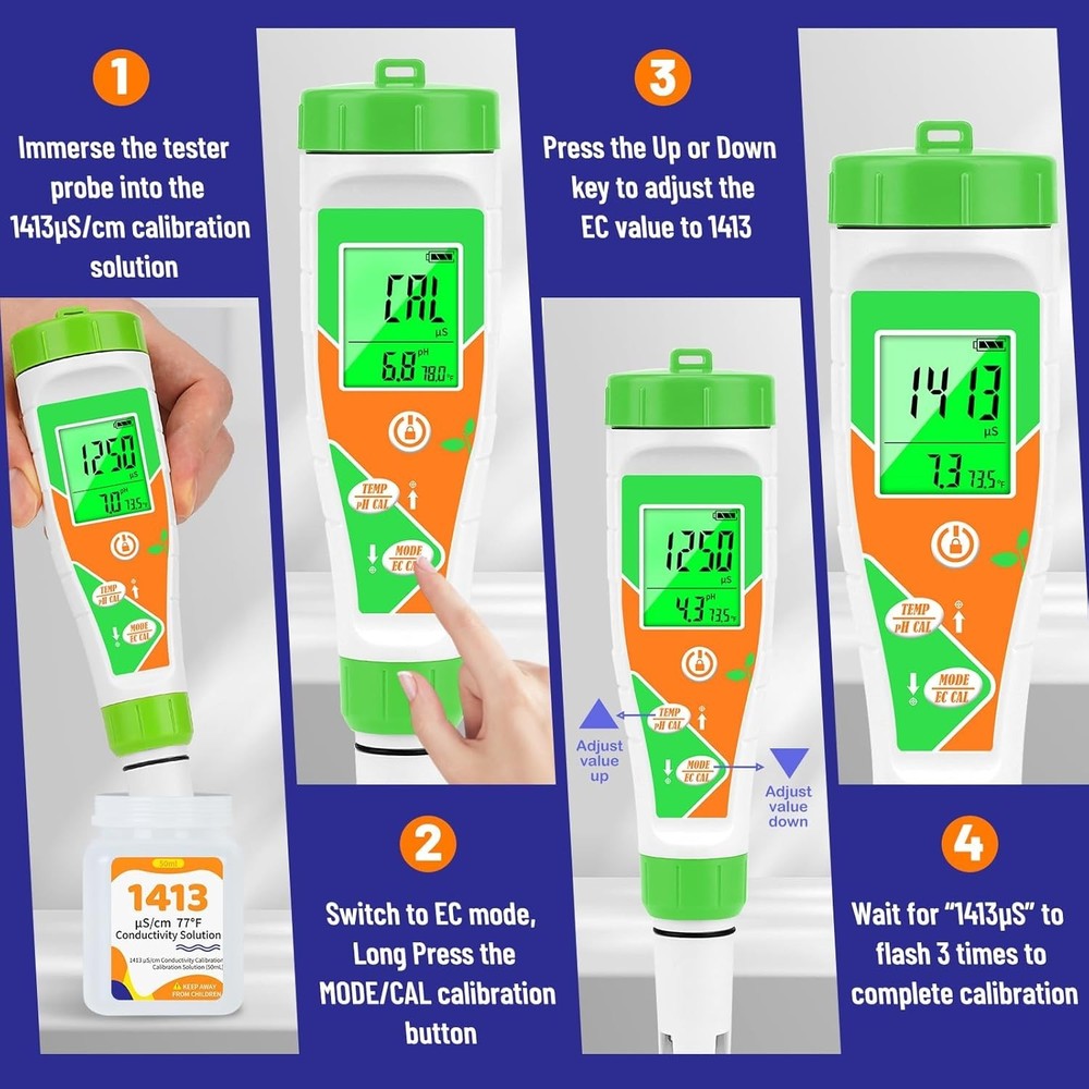 Precision EC Calibration Solution 4-Pack - 50mL Ideal for Hydroponics
