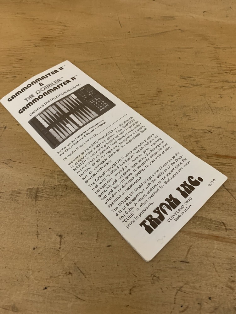 Gammonmaster ll by Tryom Inc. Owners Instructional Manual