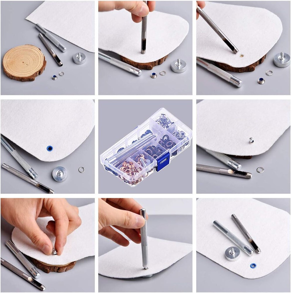 6mm Eyelets With Washers Grommet Kit +3 Installation Tools Leather Canvas Craft