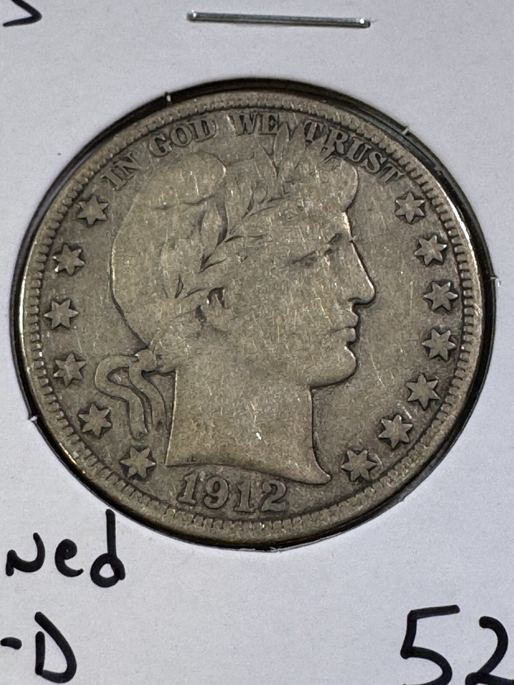 1912-D US Barber Silver Half Dollar Cleaned