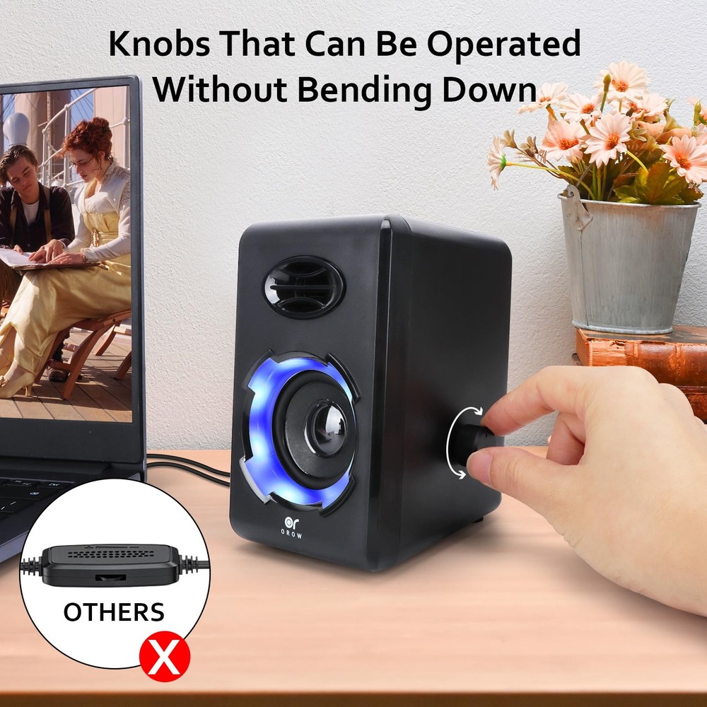 OROW Computer SpeakersUSB Powered Desktop Speakers with 6 Lights ModesBluetoo...