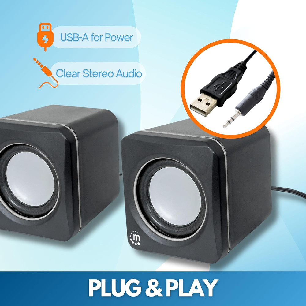 MANHATTAN USB Powered Stereo Speaker System - Small Size - with Volume Control &