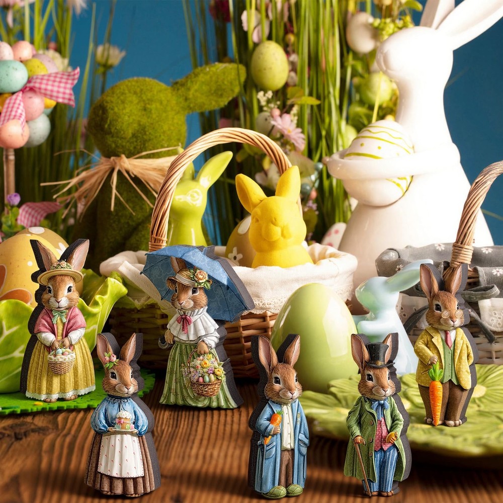 6 Pcs Easter Decorations Easter Wooden Bunny Signs Tabletop Decor Rustic Rabbit