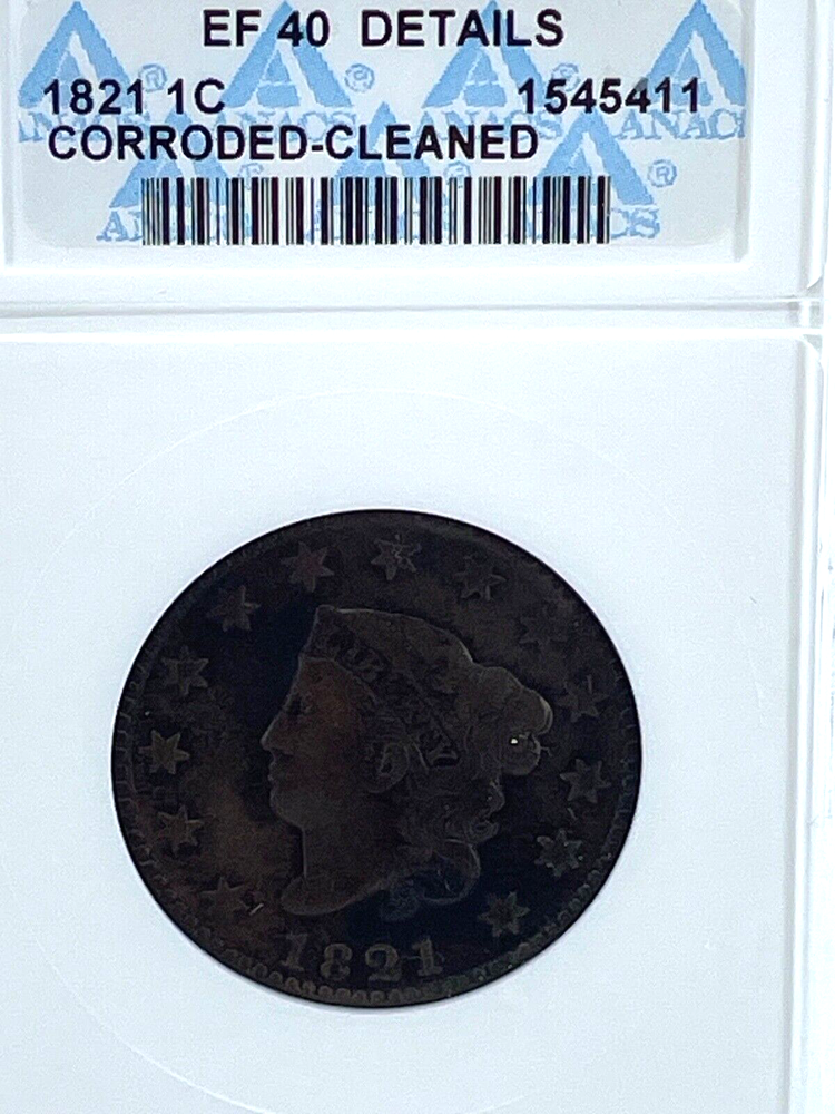 1821 ANACS EF40 Details Large Cent Coronet