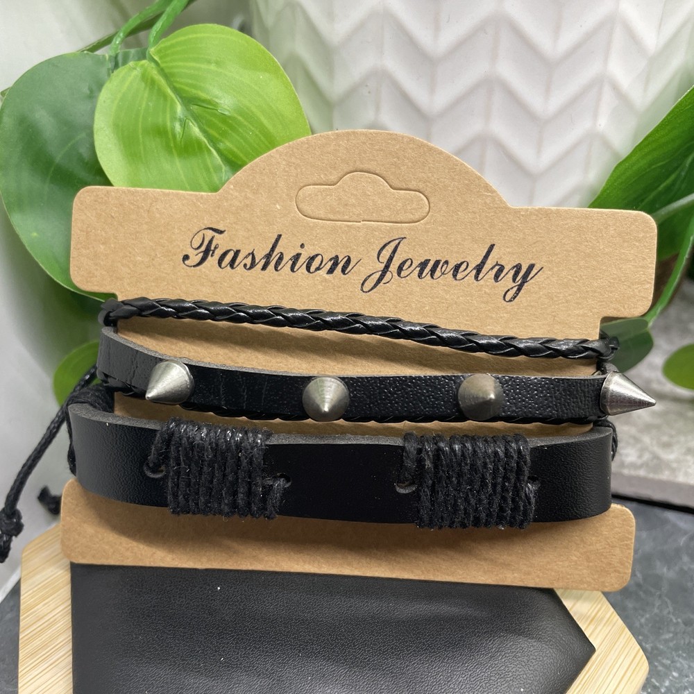 2 PC Leather Bracelet Set Stackable Adjustable Tie New Free Ship B7508