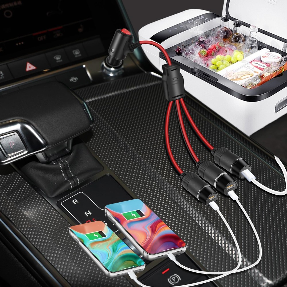 12v 24v 3 Way Cigarette Lighter Splitter Adapter with On Off Switch, Car Ciga...