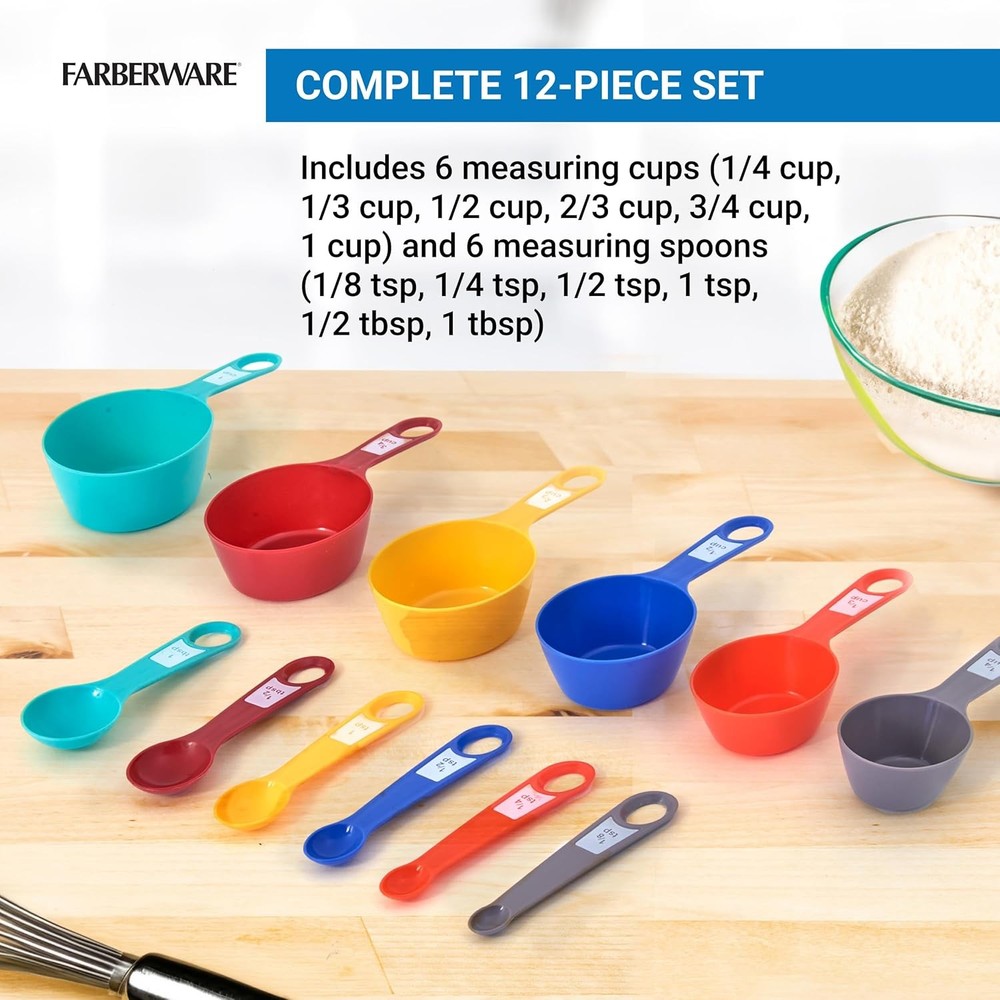 Farberware 12-Piece Measuring Cup and Spoon Set – Color-Coded Kitchen Measurin