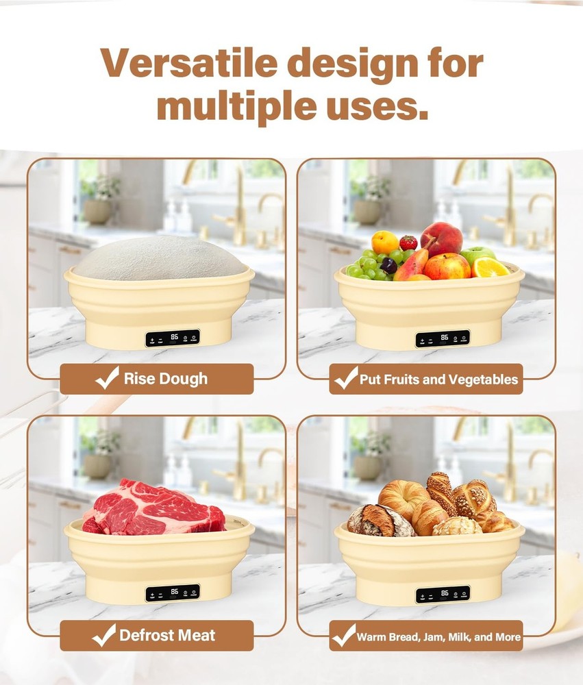 HK Electric Sourdough Starter Kit with 6-Temp Control & Timer, 11" Foldable S...