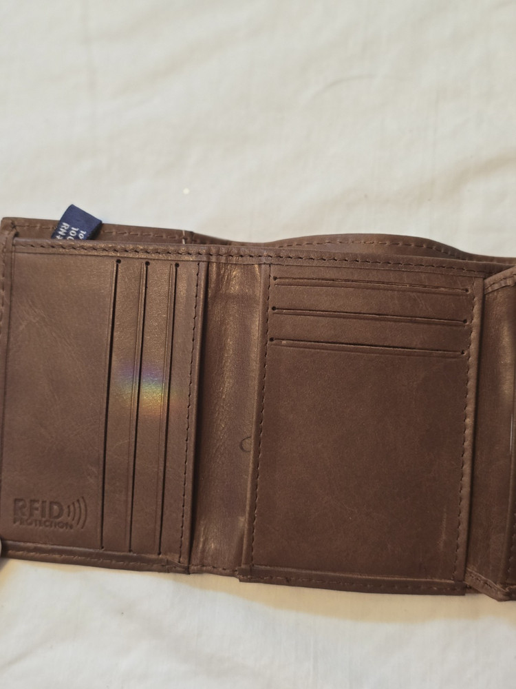 GEORGE LEATHER RFID PROTECTED TRI-FOLD LEATHER WALLET BROWN NEW