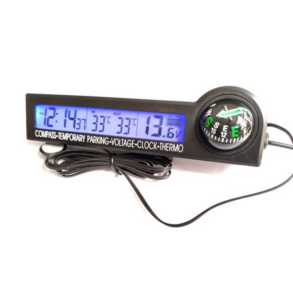 Car Digital Clock Thermometer Temperature Voltage Meter LCD Backlight Dash Mount