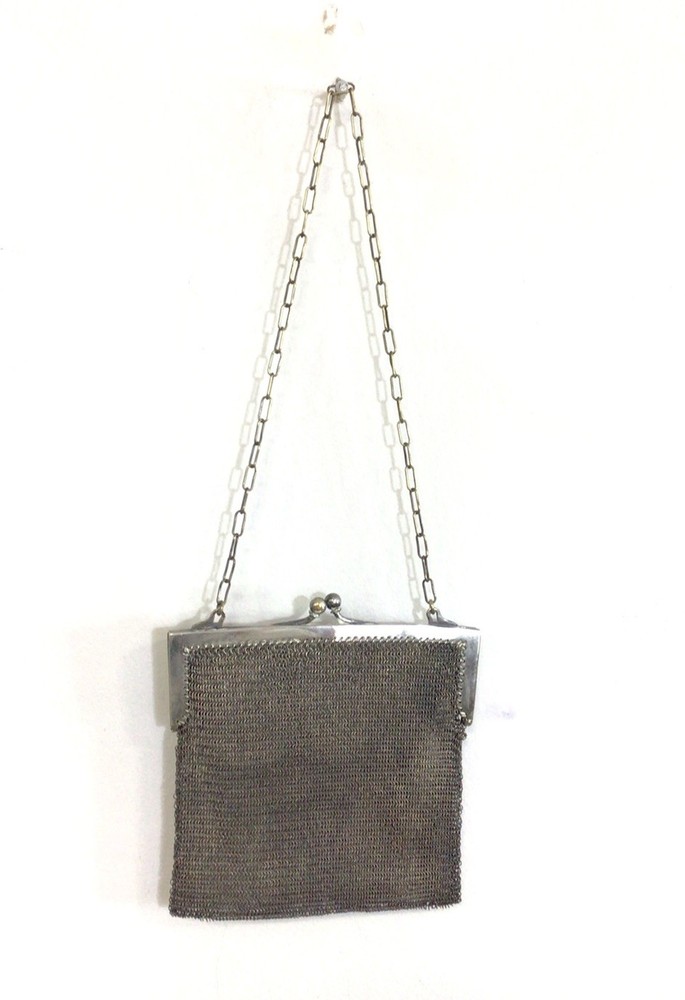 Silver Mesh Chainmail Purse Handbag Antique 1900’s