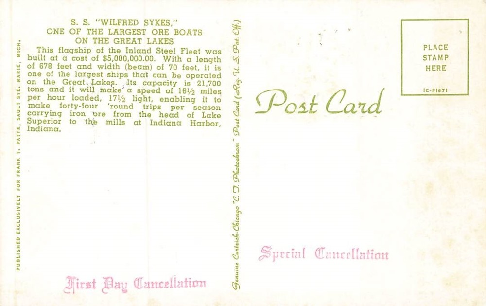 1069 3c SOO LOCKS - Patyk post card - Slogan FD cancel
