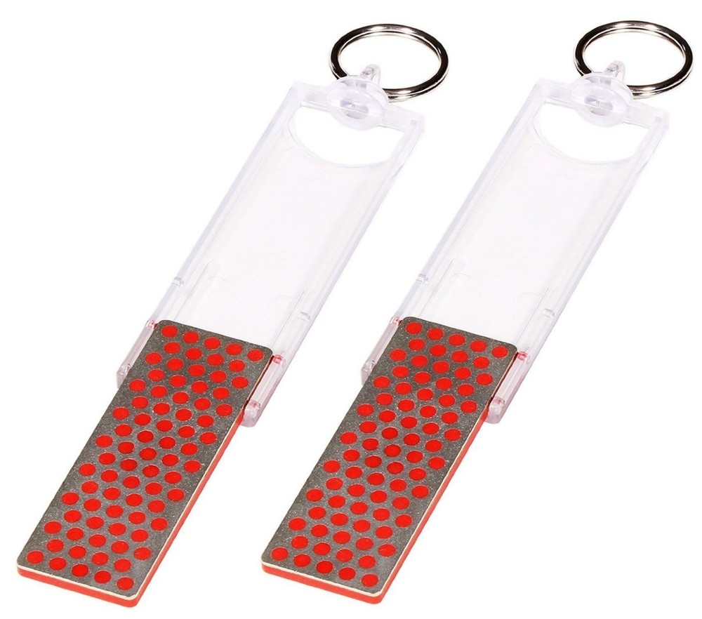 2 PACK DMT Mini-Sharp Keychain Sized Red Diamond Knife Sharpener Fine Grit 5 ⅝"