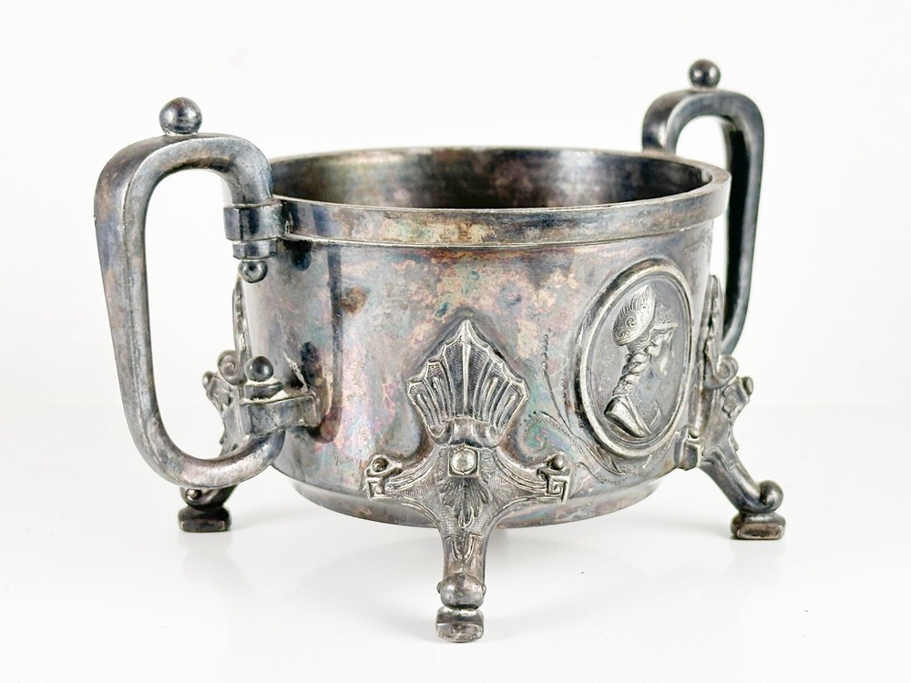 Antique Reed Barton Roman Figure Caudle Cup *Error* Silverplate Sugar