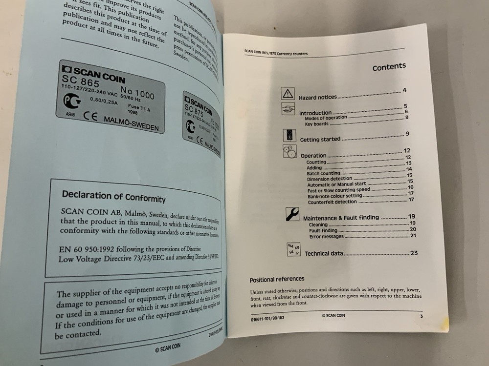 Scan Coin 865/875 Currency Counters User’s Guide
