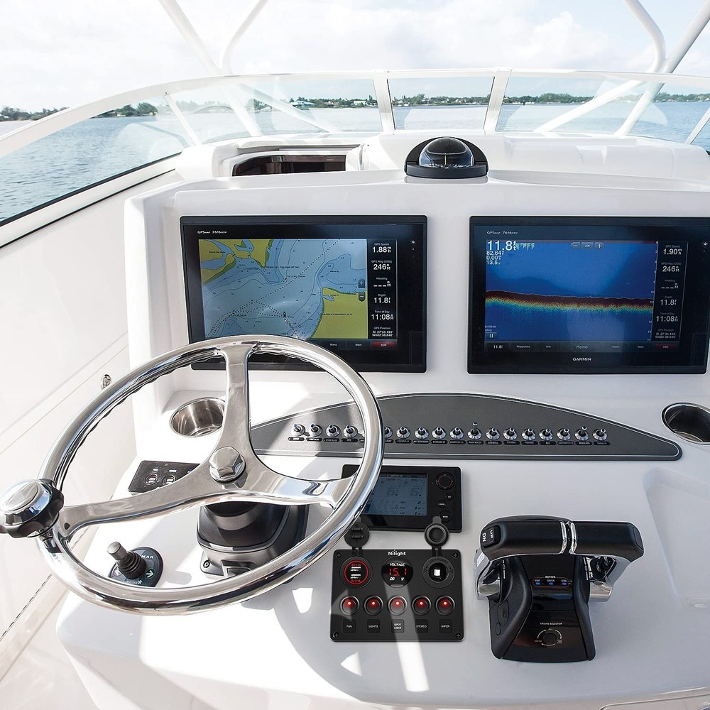 Nilight 5 Gang Multi Function Rocker Switch Backlit Dual USB Charger, Red