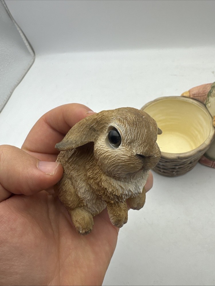JCPenney Ceramic Easter Bunny with Basket 7" & 2 Rabbit Figurine
