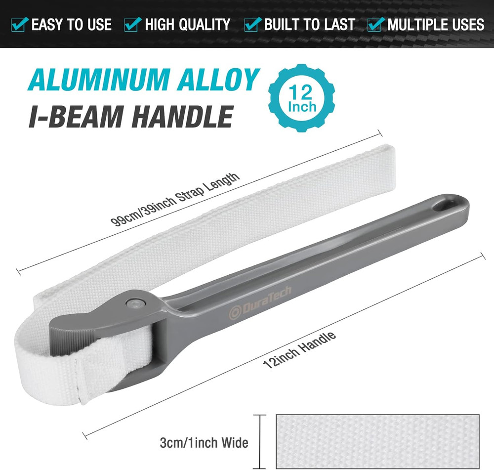 Strap 12" Handle, Adjustable Nylon Strap Pipe Wrenches, Oil Filter Strap Opener