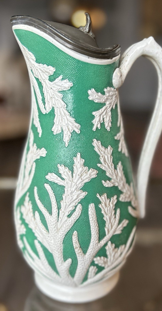 Stoneware pitcher with 'Seaweed' relief pattern by Beech & Hancock
