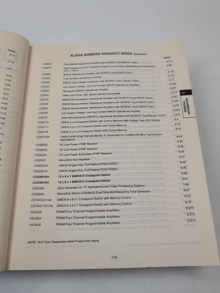 Electronics Book: Harris Semiconductor, Linear And Telecom Analog Signal 1993-94