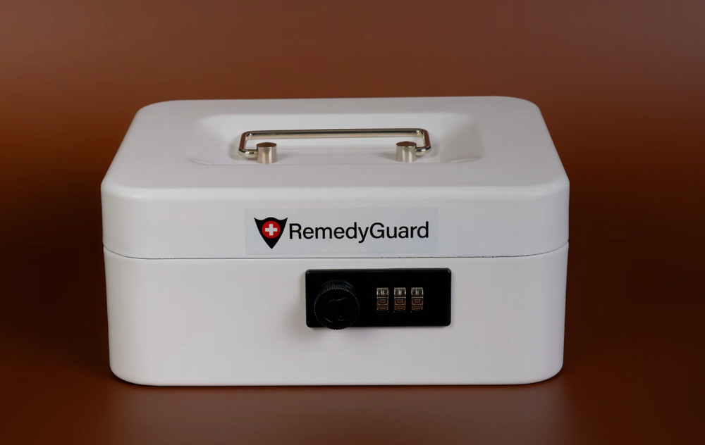 RemedyGuard Combination Lock Box White Stackable Easy Carry Solid Metal