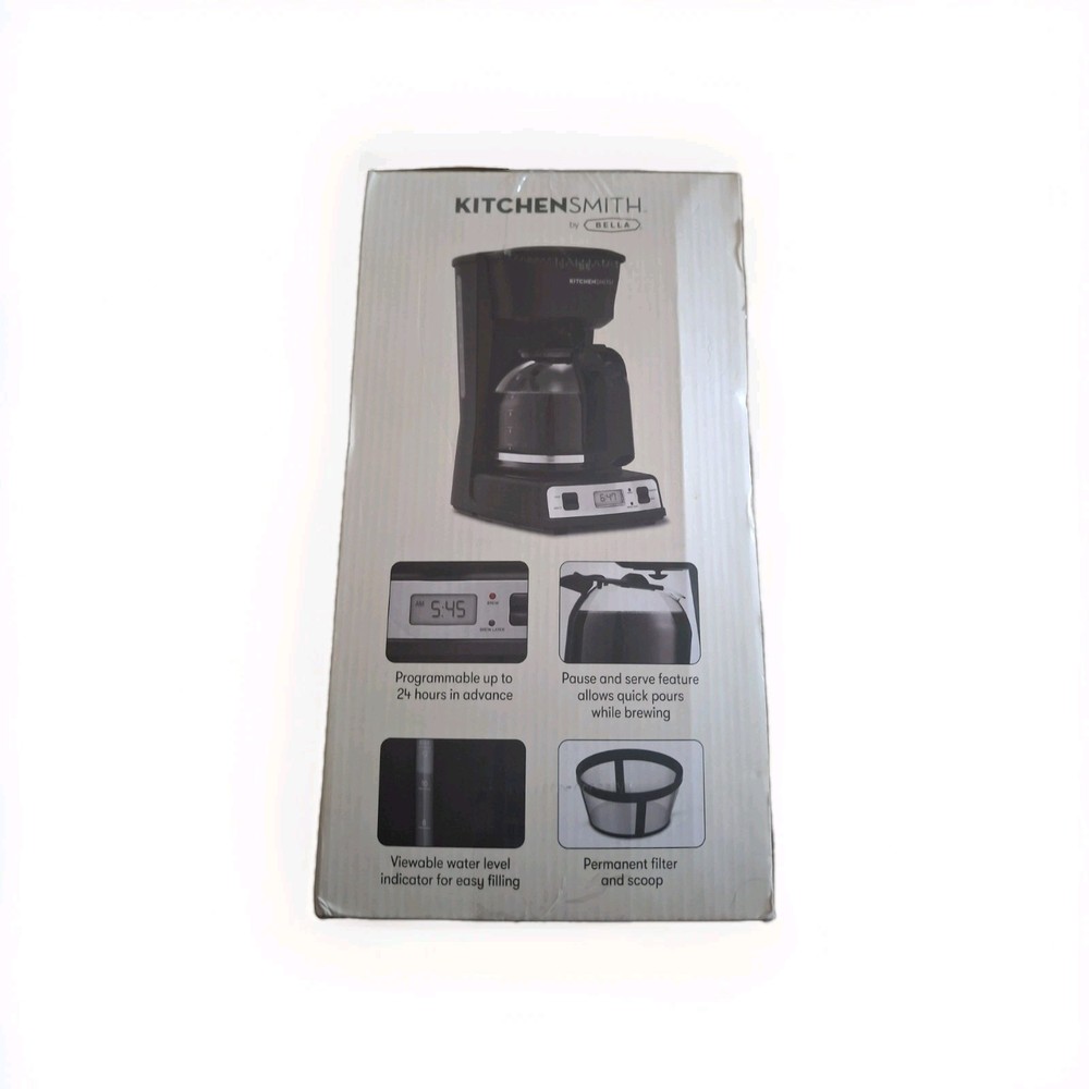 KitchenSmith by Bella 12 Cup Programmable Coffee Maker Black Auto Drip NEW