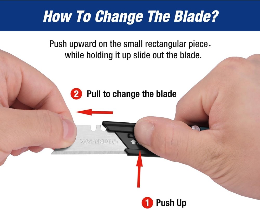 WORKPRO Folding Utility Knife Box Cutter Quick Change Blade Quick Open Axis Lock