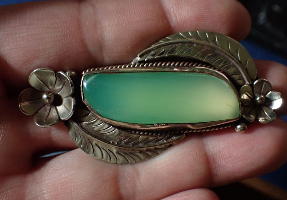 Chalcedony in Tibetan Silver Ring Adjustable