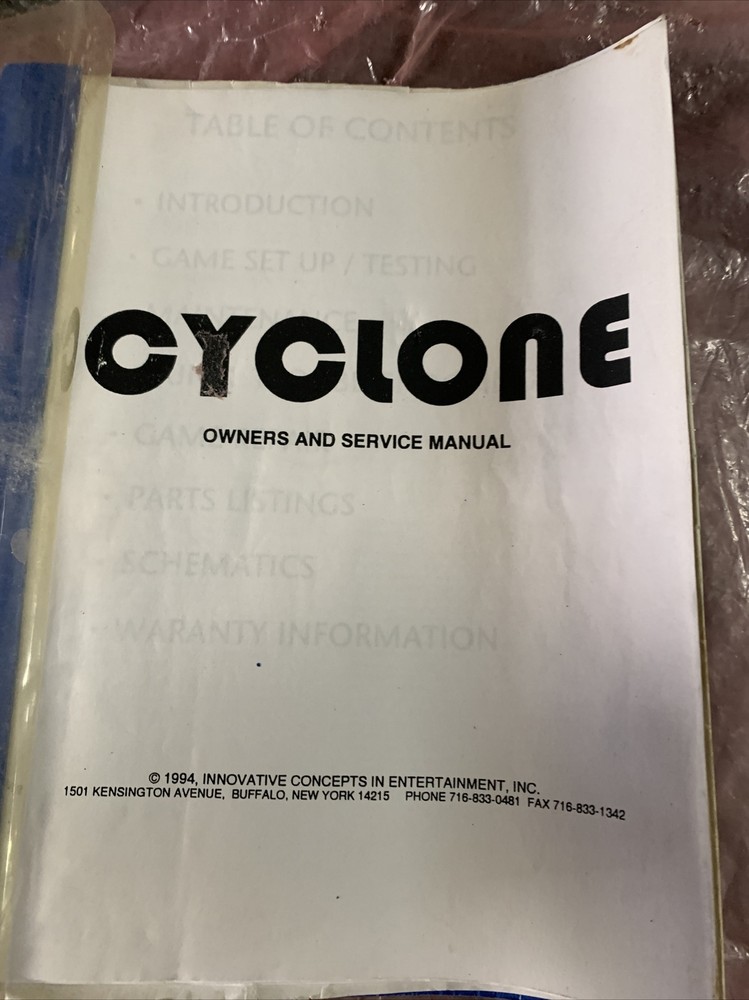 CYCLONE ICE arcade game manual