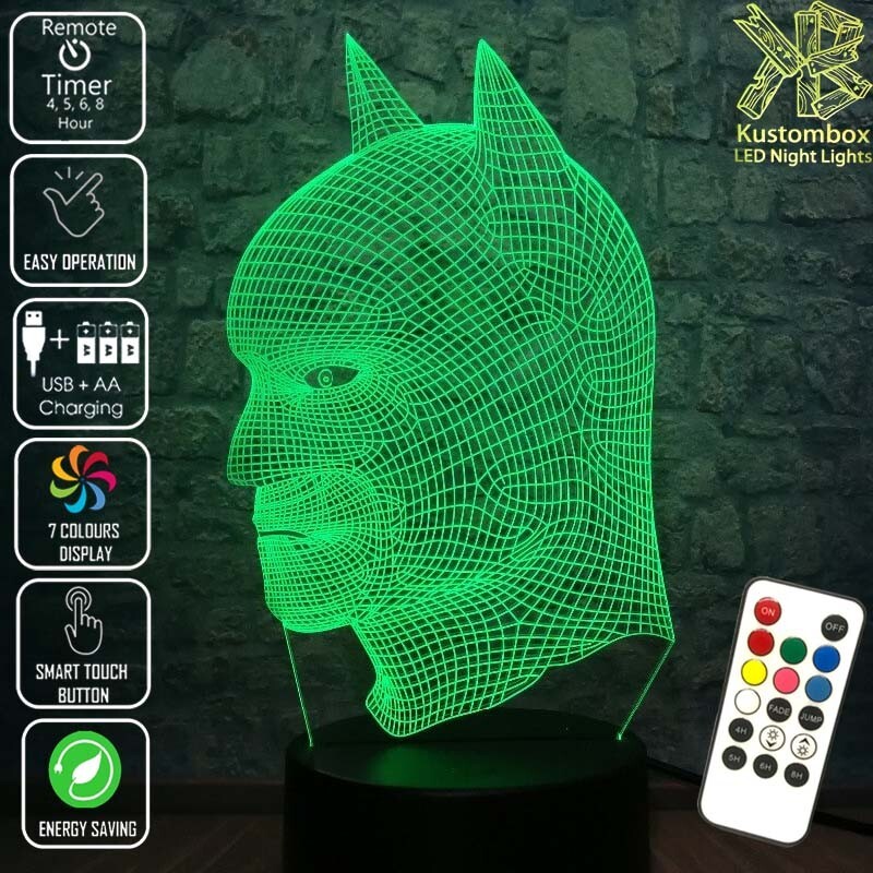 BATMAN WIRE FRAME - 3D LED BATTERY USB NIGHT LIGHT 7 COLOUR + REMOTE CONTROL