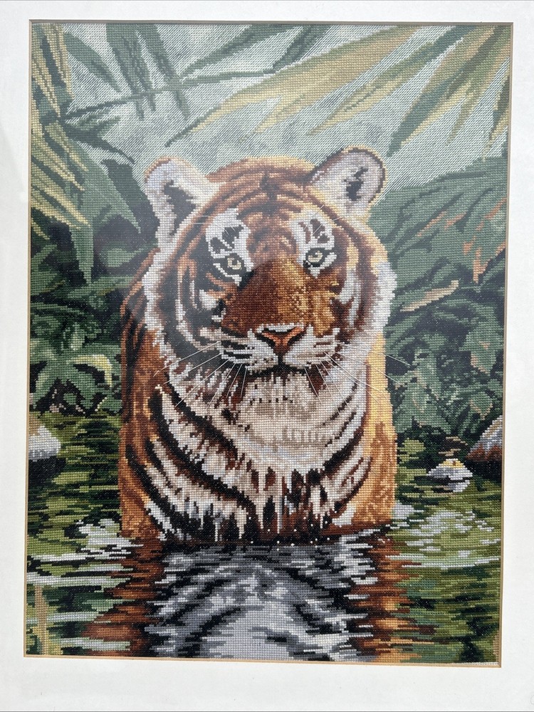 Tiger Needlepoint, Petite Point Framed Artwork