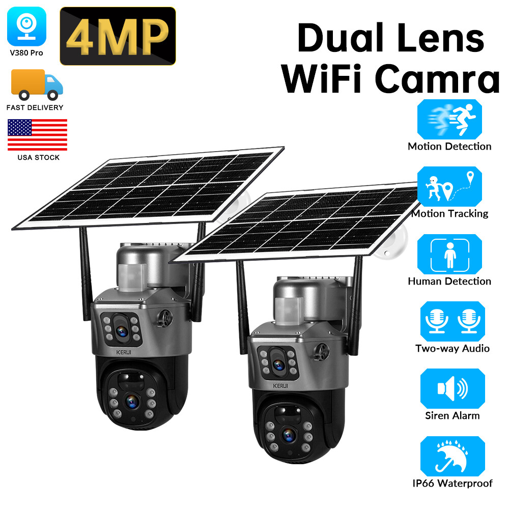 2x Solar Battery Powered Wireless WiFi Outdoor Home Security Camera System CCTV