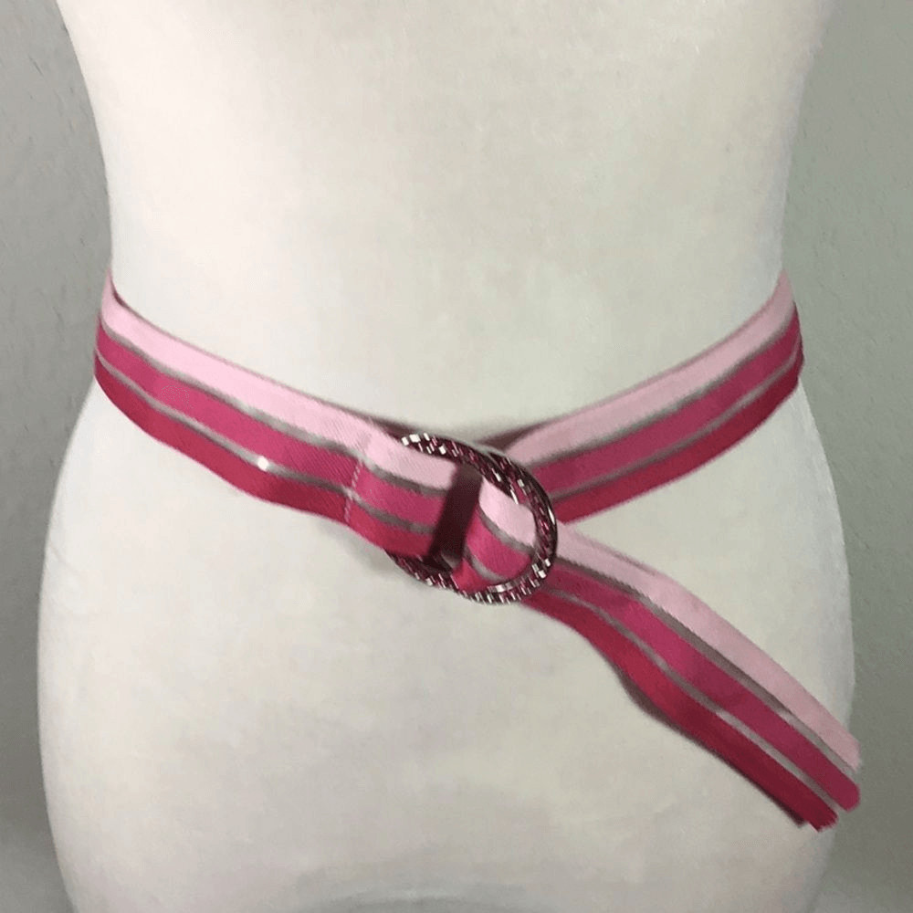 Belt Double Ring Rhinestone Cloth Barbiecore Pink Belt