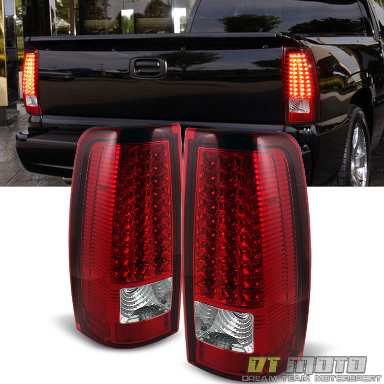 For 2003 2004 2005 2006 Silverado Red Clear LED Tail Lights Lamps Left+Right Set