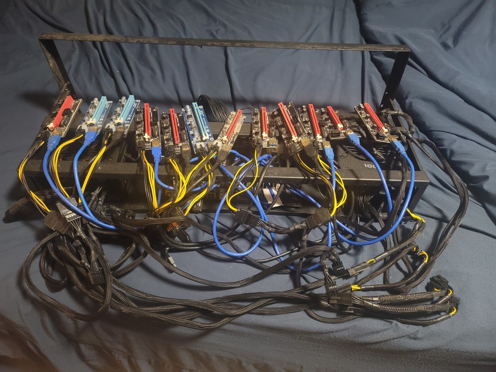 Barebones Mining Setup with Frame, Risers, (2) 1000W PS, Motherboard, Processor