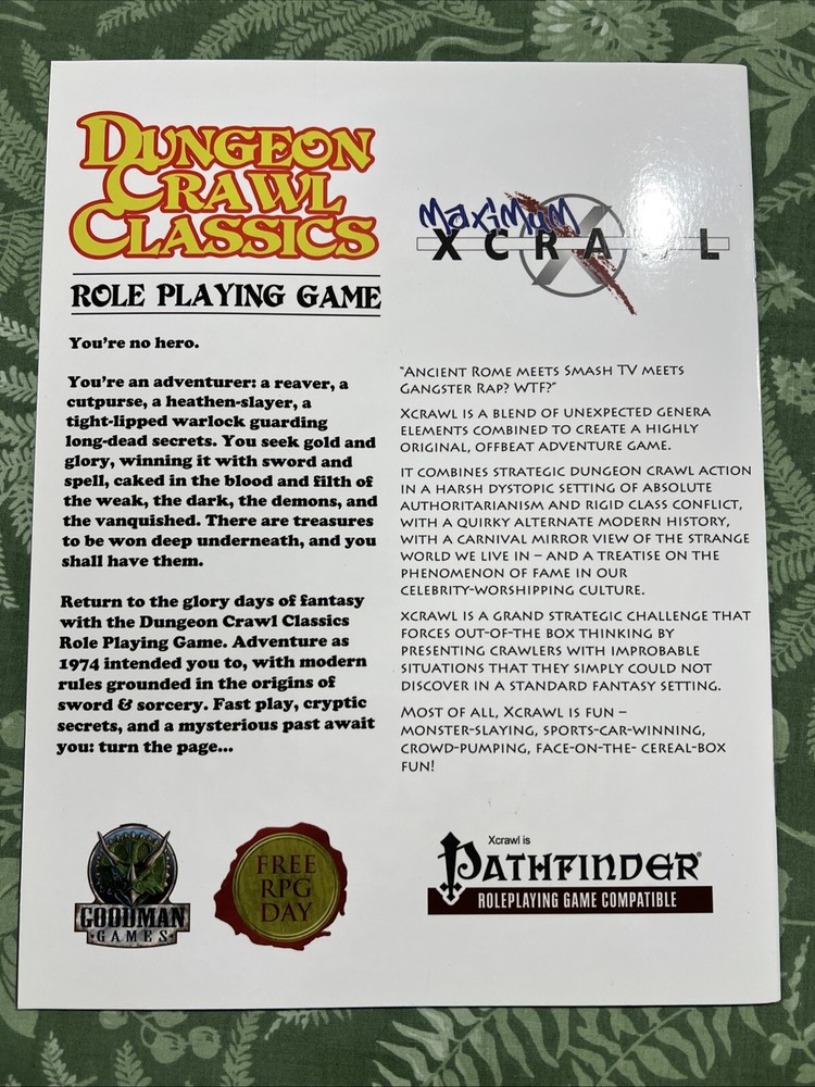 Dungeon Crawl Classics Xcrawl Adventure module 2014 Free RPG DCC Day D&D Dragons