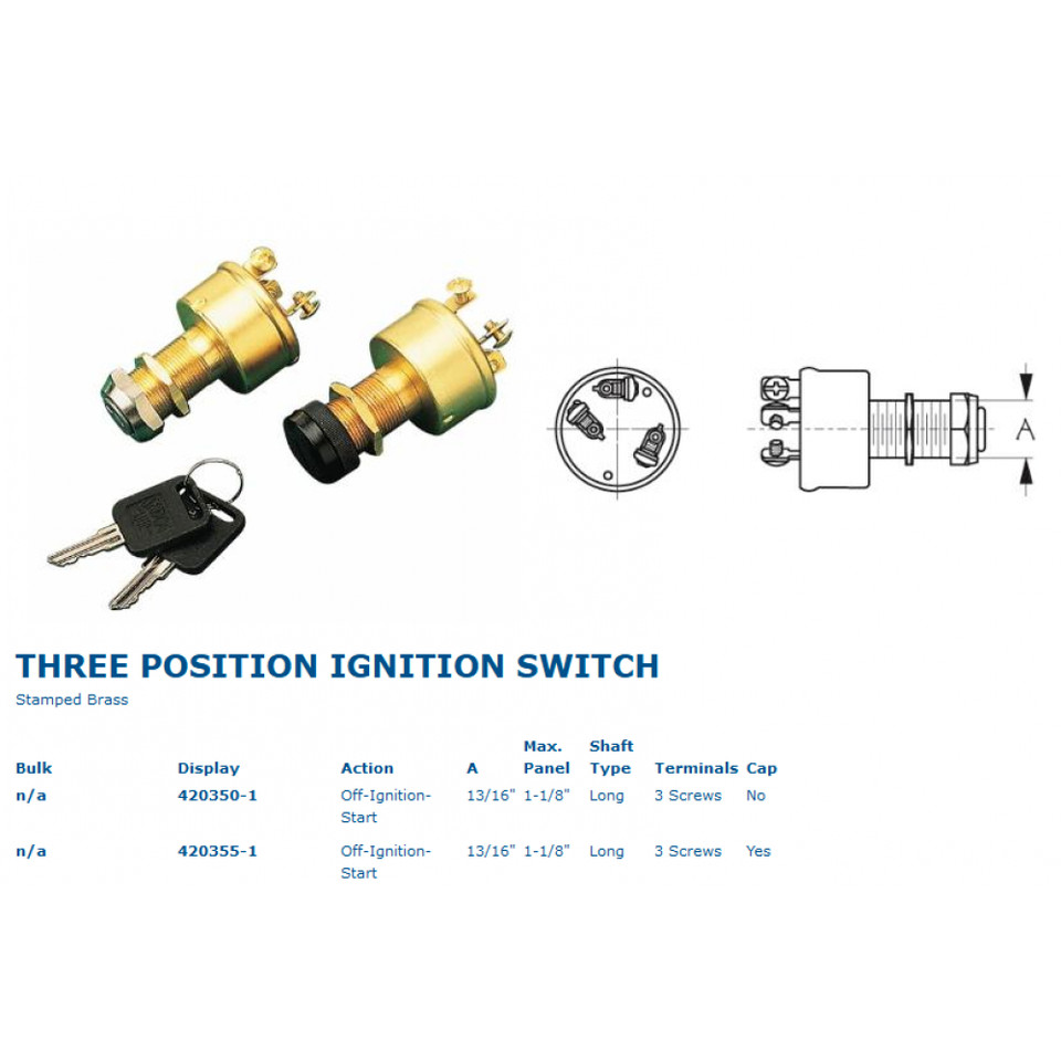 Seadog 420355-1 Stamped Brass Three Position Ignition Switch w/Cap