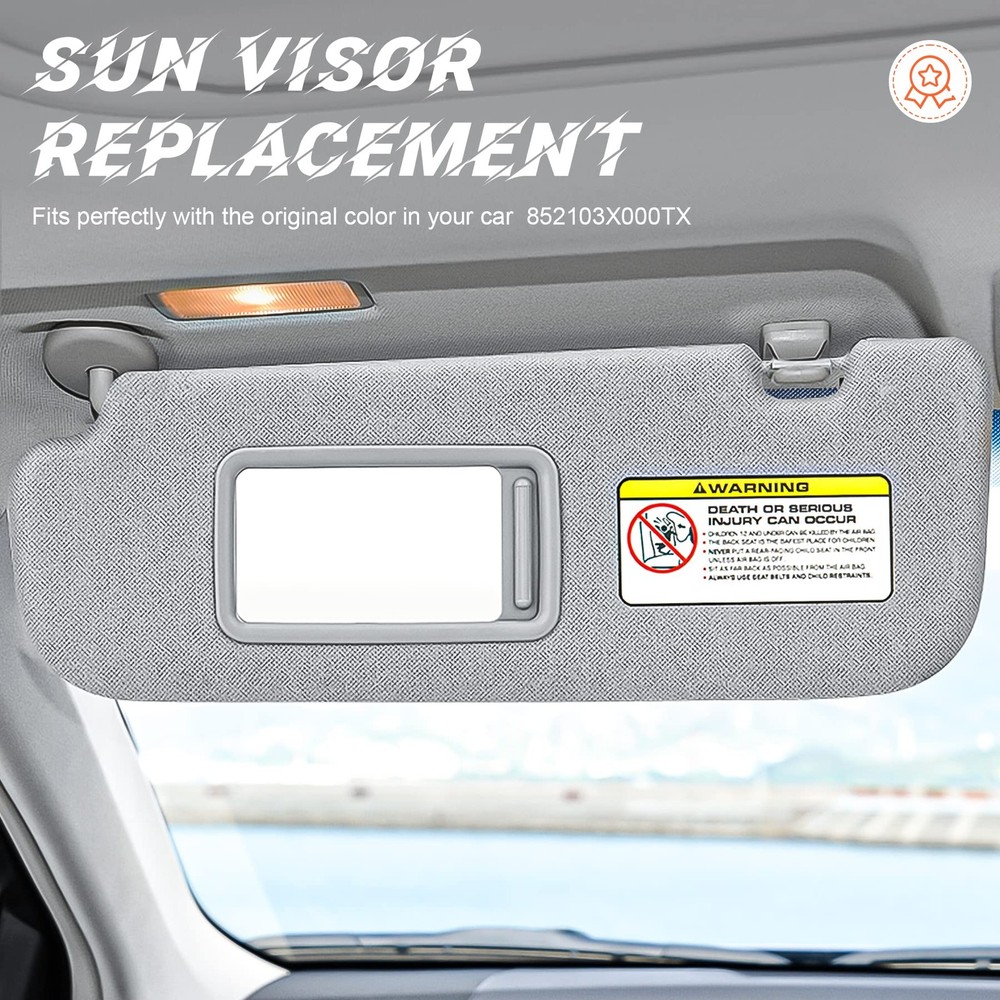 Gray Driver Left Side Sun Visor Replacement Compatible Side, Grey