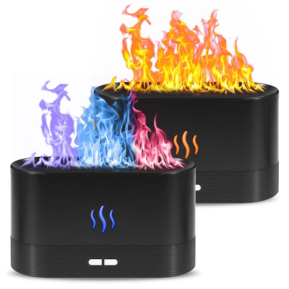 2 Pack Essential Oil Diffuser,Colorful Flame Air Aroma Diffuser Black