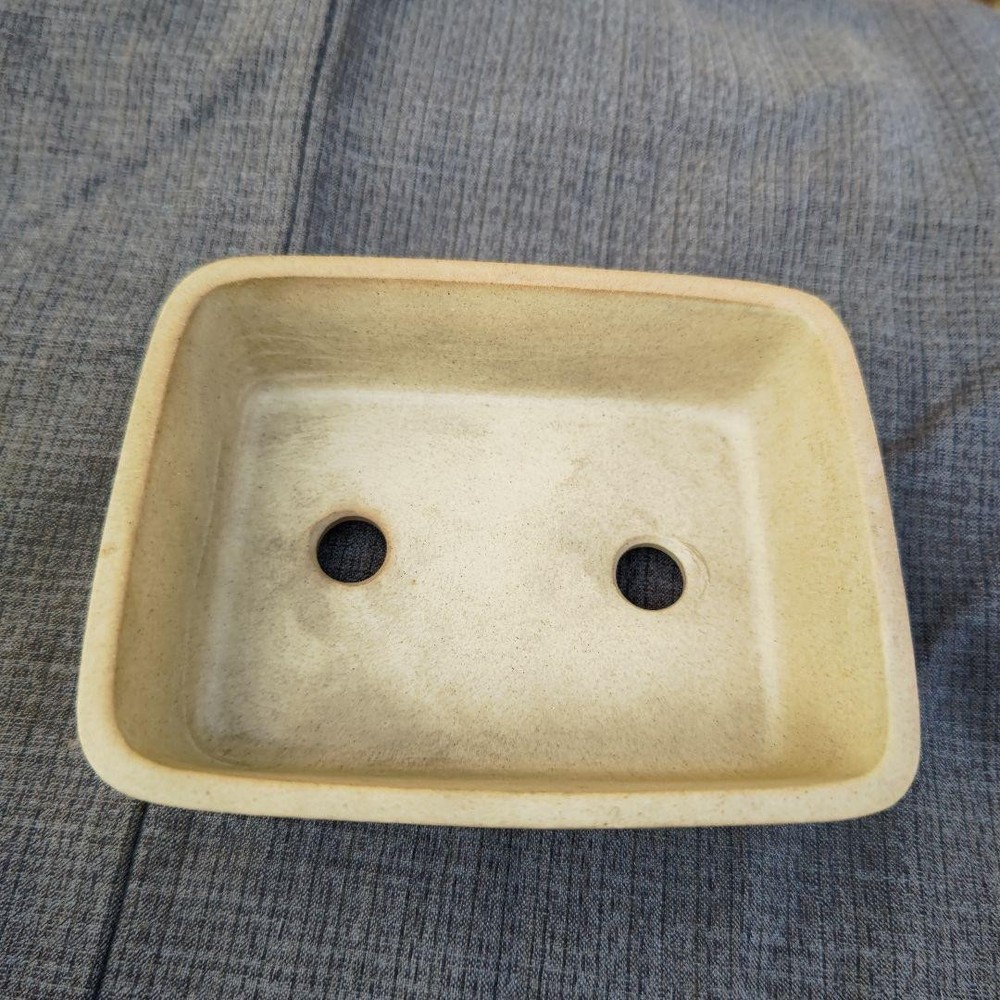 Rectangular Pottery Bonsai Pot Beige Japanese Art Shape Miniature Tree Container