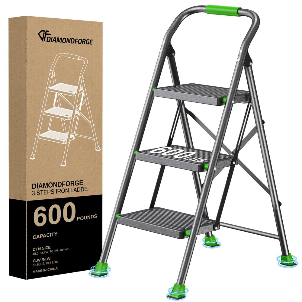 Step Ladder Foldable Folding Stool - for Home Adults Kitchen 3 Stepping Extensio