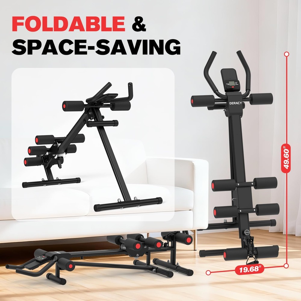 DERACY Ab Workout Machine Adjustable Trainer Abdominal Black - Red