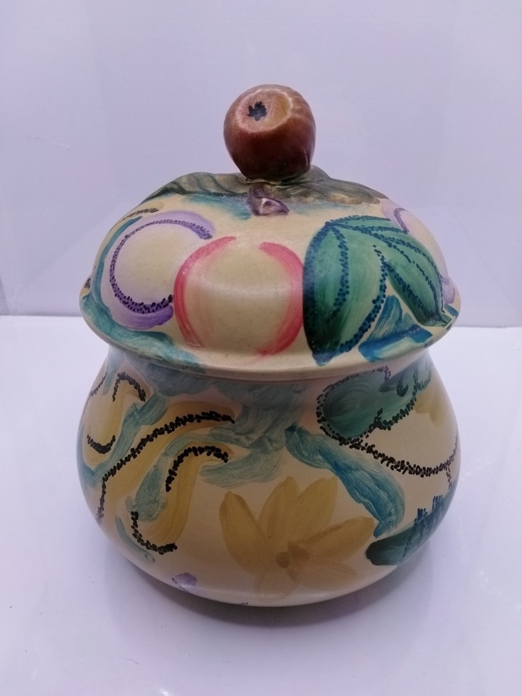 Fig Handle on Hand-Painted Dressing Table Container with Lid