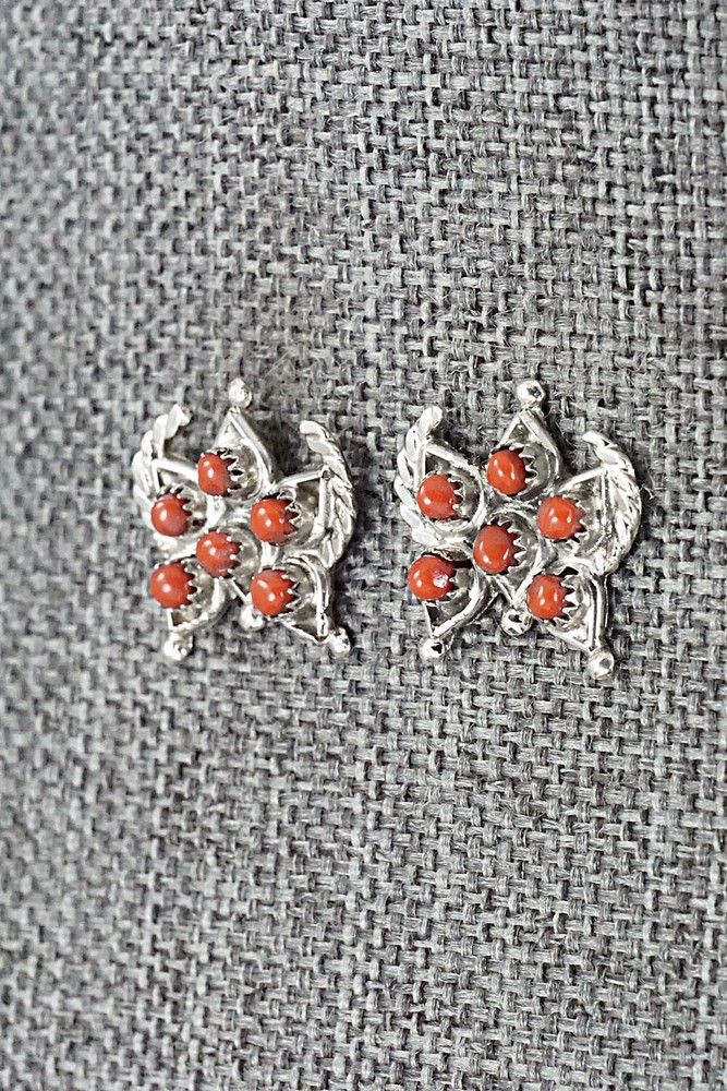 Coral & Sterling Silver Earrings - Wayne Johnson