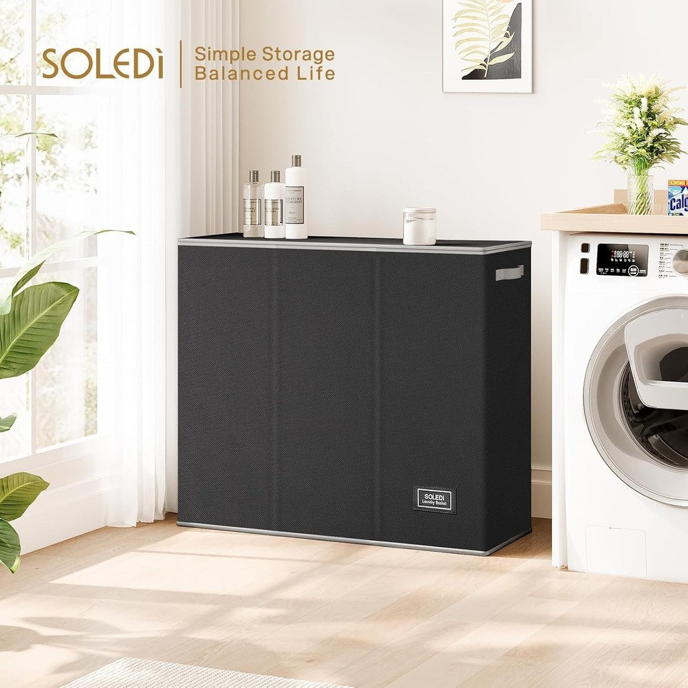 Extra Large 3-Section Laundry Hamper, 180L with Lid - Modern Storage Solution