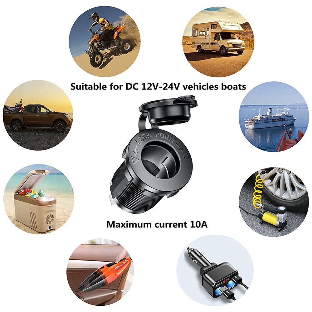 12V Cigarette Lighter Socket Power Outlet Socket Receptacle Car Motorcycle ATV